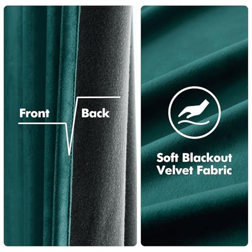 MIULEE Dark Green Velvet Blackout Curtains 52x96 Inches - Set of 2