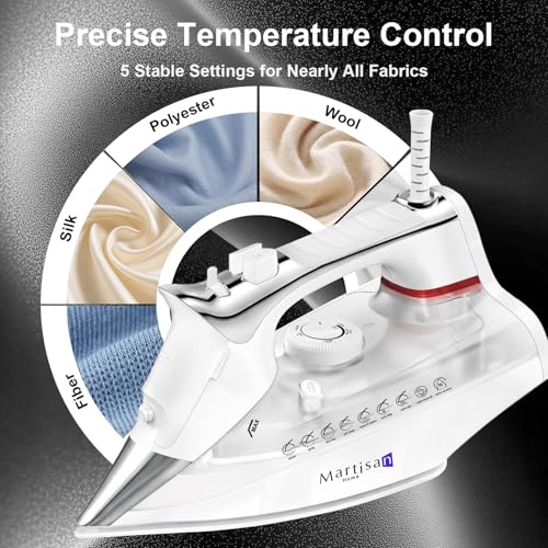 MARTISAN White Steam Iron 1800W Nano Ceramic Soleplate, Anti-Drip & Auto-Off