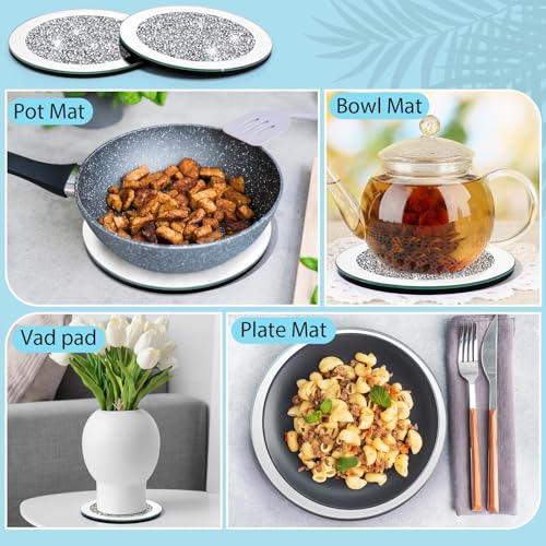 Jetec 6 Pcs Crystal Coasters with Holder – 7" Round Mirrored, Silver