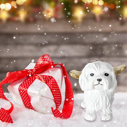 Jetec Malta Angel Dog Memorial Christmas Ornament with Gold Wings, Hanging Memorial for Tree