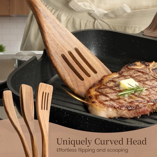10-Piece Teak Wooden Cooking Utensil Set - Non-Toxic, Durable & Easy to Clean