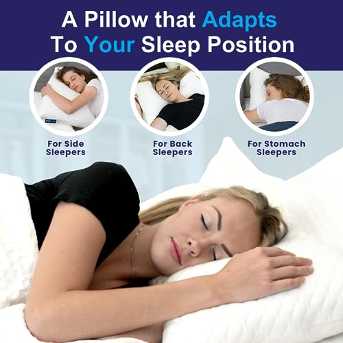 Sidney Sleep Adjustable Queen Size Cervical Pillow with Shredded Fill - Support for Side & Back Sleepers, White