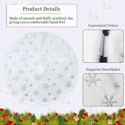 Christmas Tree Skirt 30 Inches Double Layers Silver Sequin Embroidered Snowflakes Tree Skirt White Luxury Faux Fur Christmas Decorations Holiday Party Decoration