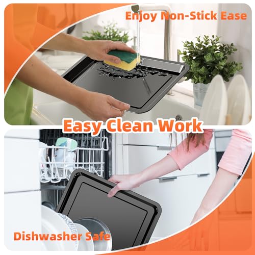 Air Fryer Basket Set for Oven - Large & Medium Non-Stick Stainless Steel with Parchment Paper - Black (L+M)