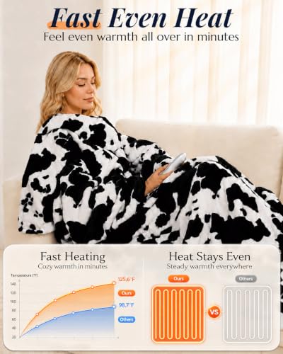 Leciny Black 70x50 Inch Heated Wearable Blanket with Foot Pocket & Long Sleeves