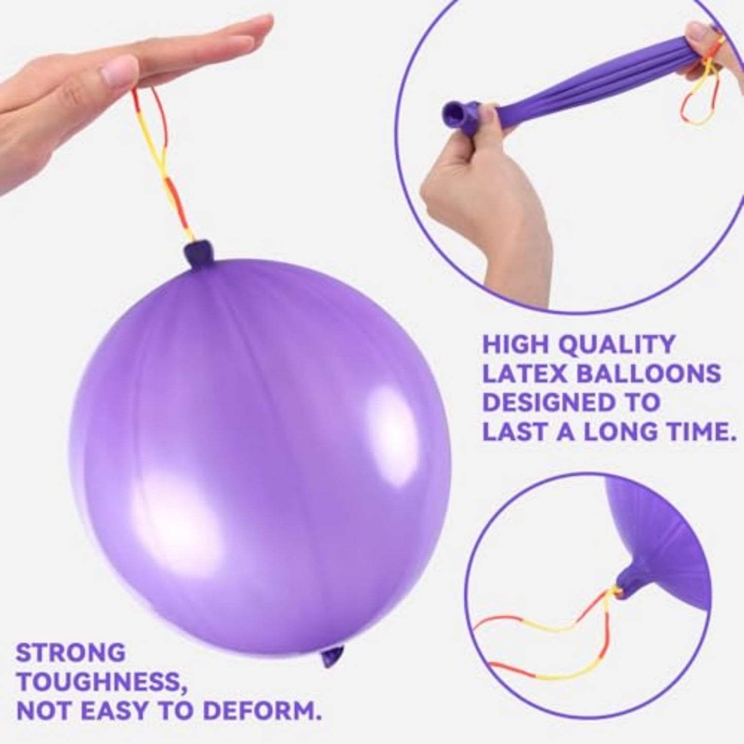 Punch Balloons 26Pcs, Colorful Punching Balloons Heavy Duty, Bounce Balloon with Rubber Band Handle for Ourdoor Games Birthday Party