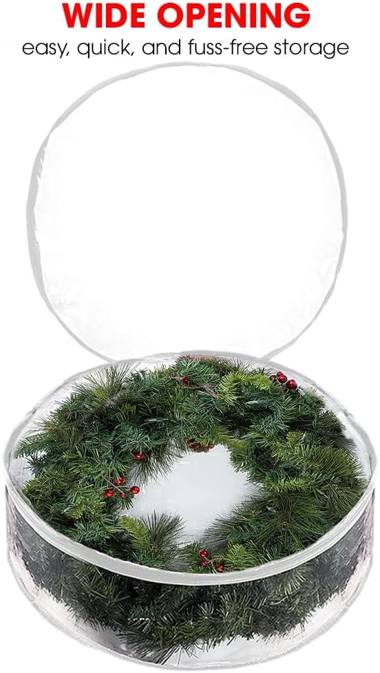 ProPik Christmas Wreath Storage Bag - Waterproof Clear PVC Holder with Handles | 48 Inch, 2 Pack