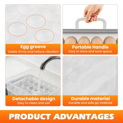 Deviled Egg Containers with Lid & Handle, (Set of 2),Plastic Deviled Egg Carrier for 48 Eggs, Clear Stackable Storage Tray for Eggs, Cookies - Portable Platter for Picnic, Party
