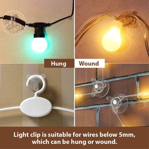 HXWEIYE 40 Pack Mini Adhesive Light Clips with 48 Nails, All-Purpose Holiday Light Clips, Decorating Wall Hanging Hooks for String Lights, Christmas Light Clips Indoor, Outdoor
