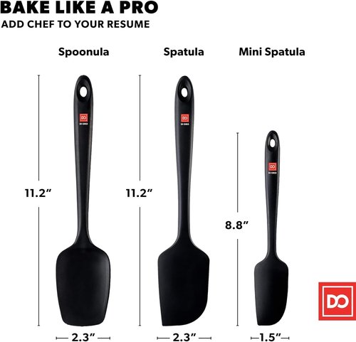 DI ORO Silicone Spatula Set - Heat-Resistant Rubber Kitchen Spatulas for Baking & Cooking - 600°F, BPA Free, Dishwasher Safe (3pc, Black)