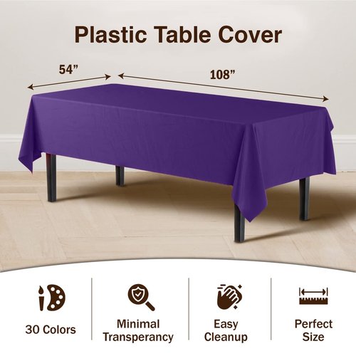 Exquisite 12-Pack Premium Plastic Tablecloth Pack of 12 Premium Plastic Tablecloth 54 Inch x 108 Inch Rectangle Table Cover - Purple