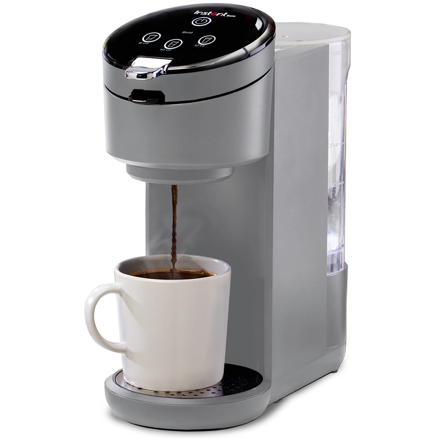 Instant Pot Single Serve K-Cup Pod Compatible Coffee Maker with Reusable Pod & Bold Setting, 8-12oz, 40oz Reservoir, Grey