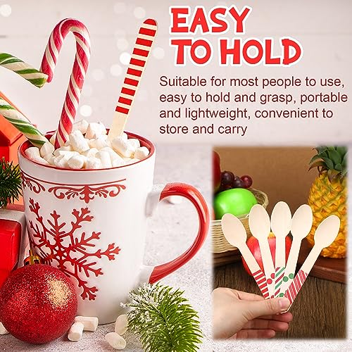 Hoolerry 300 Pcs Christmas Disposable Wooden Spoons Multi Styles for Hot Cocoa & Party