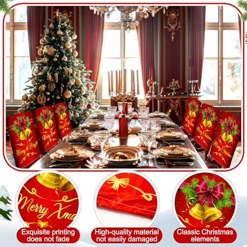 Buryeah Red Bell Christmas Chair Back Covers 6-Pack - Removable & Washable Holiday Slipcovers for Dining Chairs, 23.6 x 19.7 inches