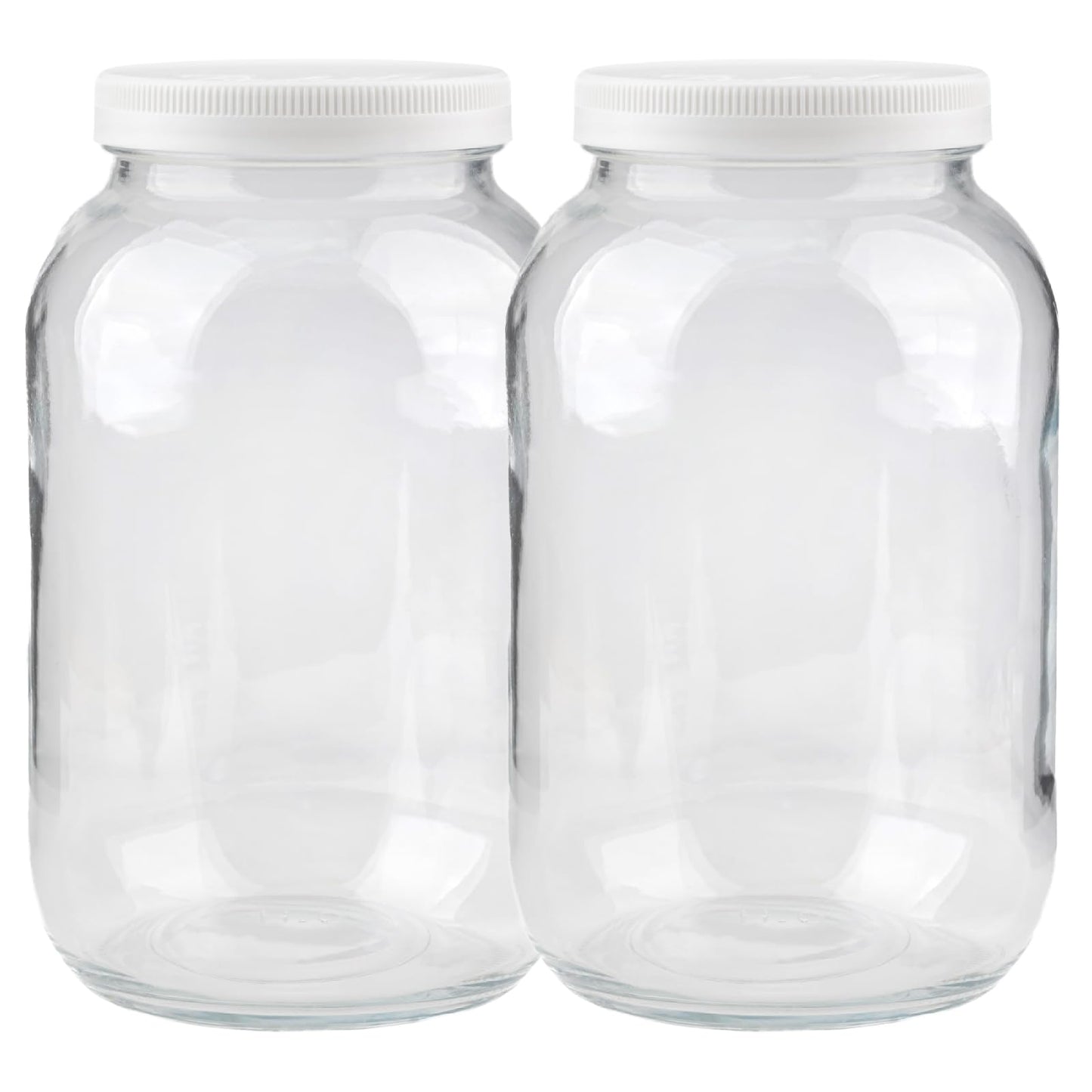 Lonriva 1 Gallon Glass Jars with White Lid 2 Pcs,128oz Extra Wide Mouth(11cm/4.33in) Glass Storage Jars, Plastic Lids with Silicone Rings, for Food Storage,Curing, Fermentation and Preservation