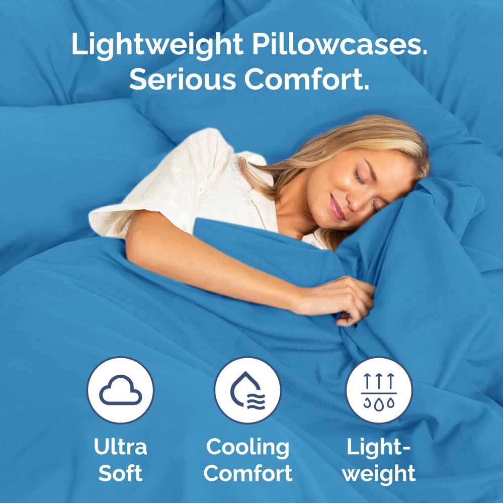 King Standard Pillow Cases | Set of 4 Soft Hotel Quality Covers - Comfy Denim Blue Bedding for All Ages