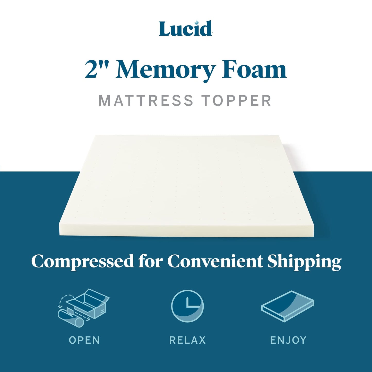 LUCID 2 Inch Traditional Foam Mattress Topper – Ventilated & Breathable – Conforming Support – Queen size