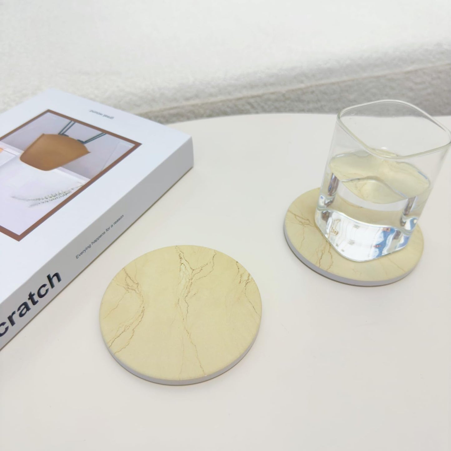 TSOUFAC 6Pcs Drink Coasters with Holder, Marble Style Ceramic Drink Coaster, Absorbent Coasters Set Suitable for Kinds of Cups, Modern Style Coasters for Coffee Table, 4 Inches