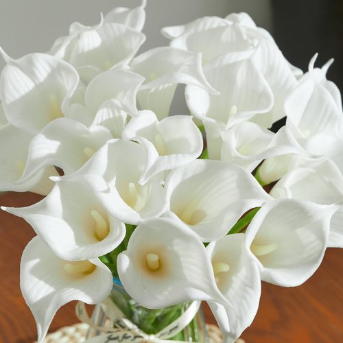 Heleze 30 PCS Artificial Calla Lily Flowers Bouquet Faux Branches for Vase Fake Flower 13.5" Real Touch for DIY Mother's Day Wedding Party Decoration Pure White
