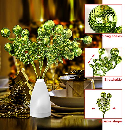 ZHANYIGY 14.5in Green Sequin Ball Curly Pick Christmas Tree Topper