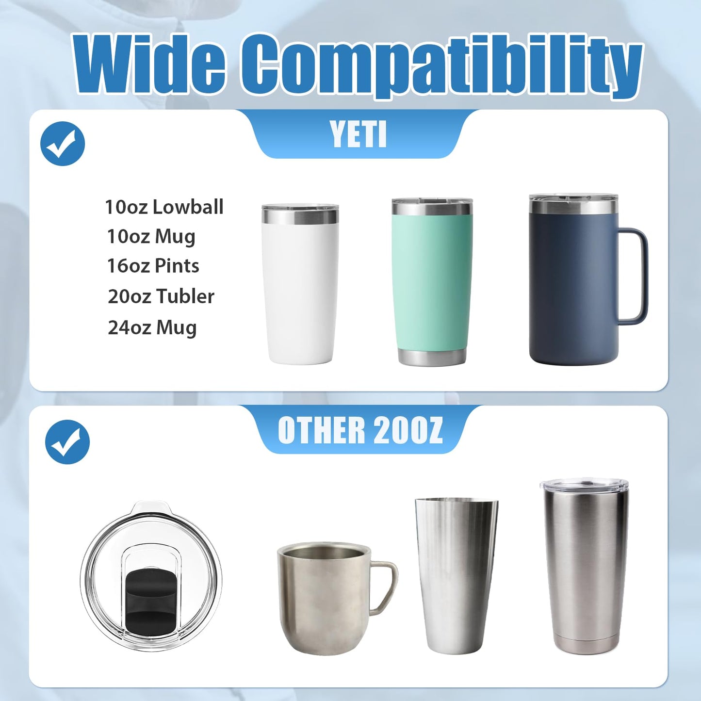 Tumbler Lids for Yeti, 2 Pack 20 oz Magnetic Replacement Tops for Yeti 20 oz Tumbler, 16 oz Pints, 10/24 oz Mug, 10 oz Lowball, Spill Proof Covers with Magnetic Slider for Ozark Trail, Old Style Rtic