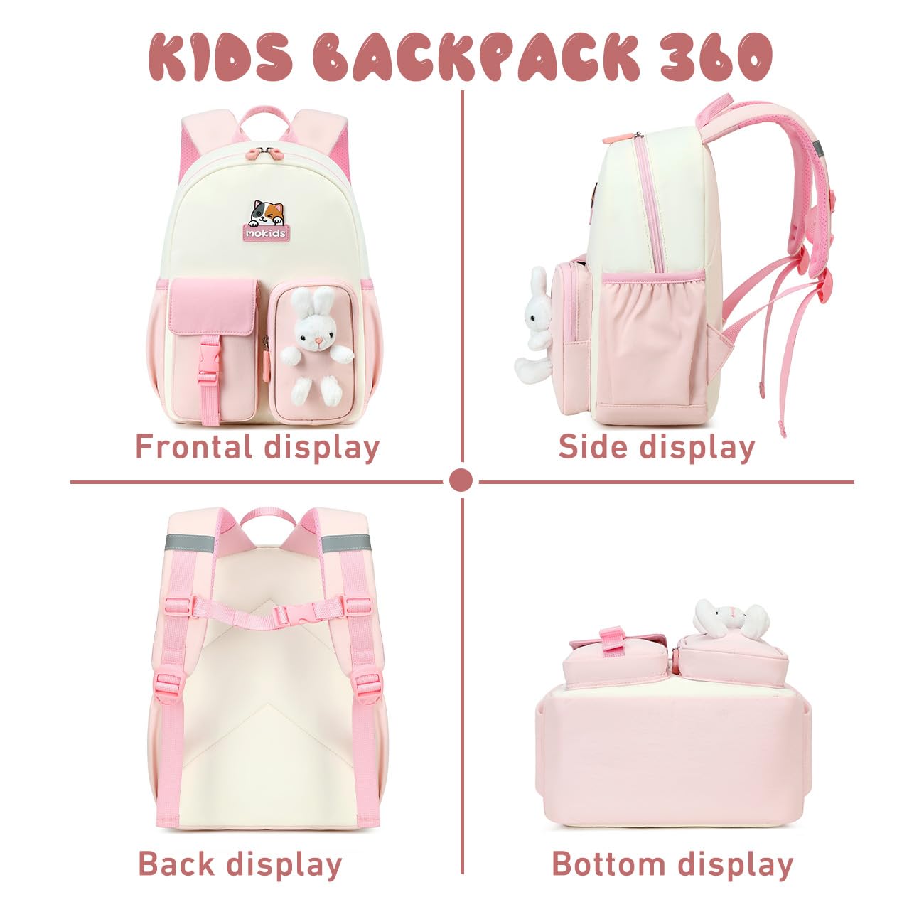 Cusangel Kids Backpack for 3-5 Ages Girls,12in Toddler Pink daypack for School,kindergarten Kids Backpack,Big capacity cute Cubby Bear shoulder bookbag with breast button