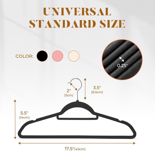 HOUSE DAY Velvet Hangers - 20 Pack Non-Slip Slim Felt Hangers with Tie Bar & 360° Swivel Hook | Elegant Black