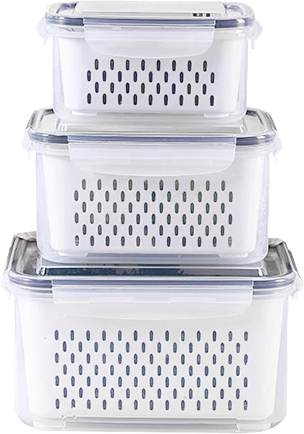 Skiennix 3-Pack Fridge Food Storage Containers - BPA-Free Plastic Produce Savers | Fresh Vegetable & Fruit Keepers (3.15L, 1.7L, 0.8L)