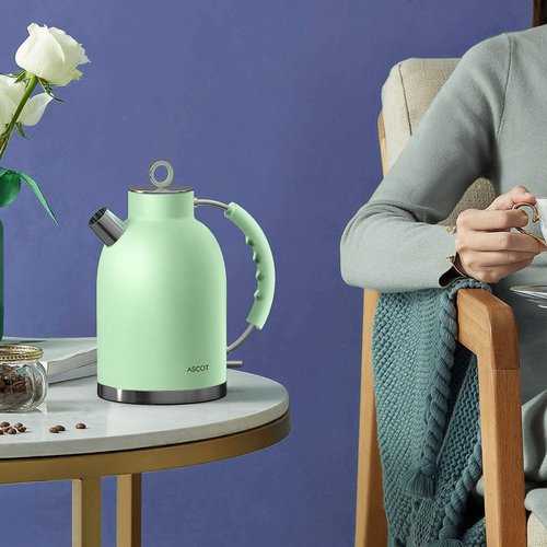 ASCOT Electric Kettle, Stainless Steel Tea Boiler 1.6qt 1500W Retro Tea Heater & Boiling Kettle, Auto Shut-Off and Boil-Dry Protection(Matte Green)