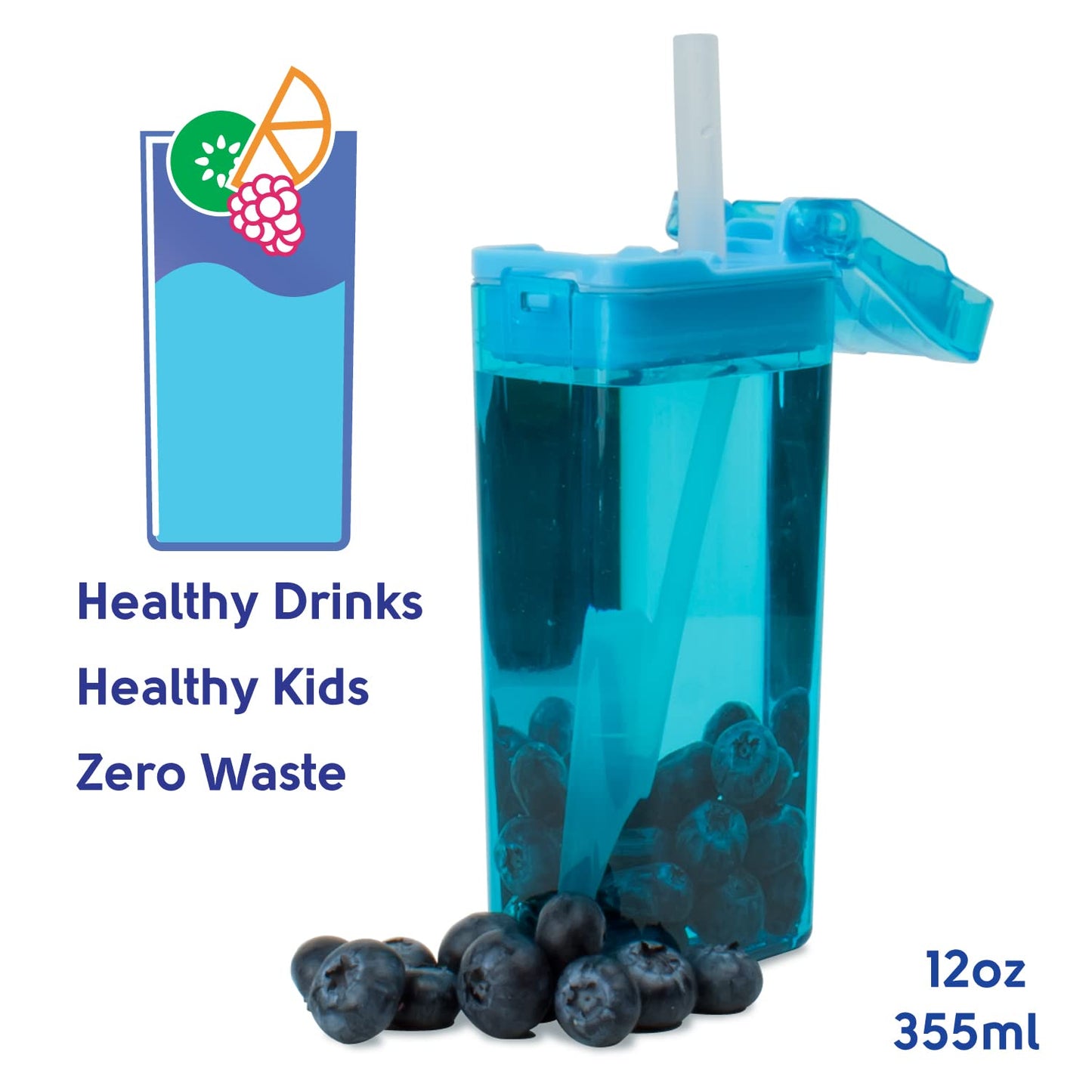 Precidio New 2022 Drink in the Box Design Eco-Friendly Reusable Drink Container, 12oz (Blue) 1012BL