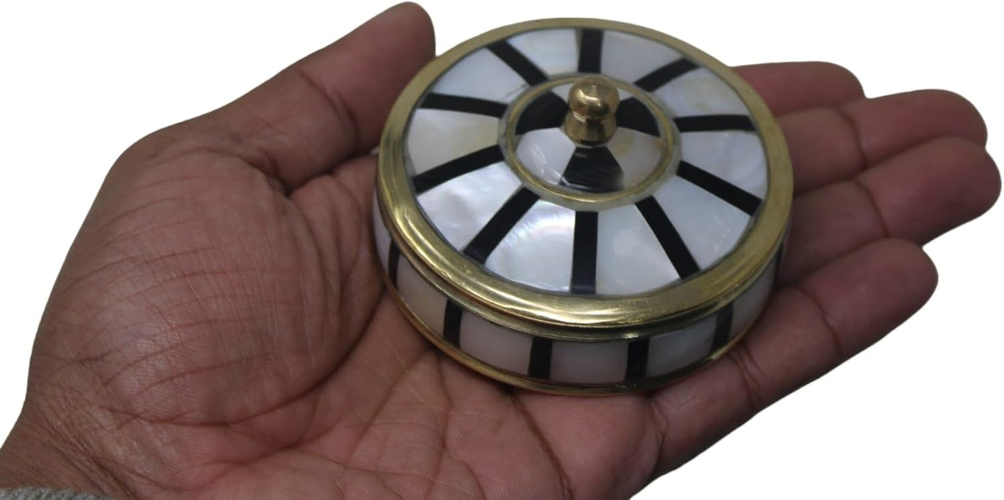 Decorative Jewelry Trinket Box Unique Gift For Home Décor Antique Metal Case with Mother of Pearl Sindoor Box/Coin Box (All Set Black)