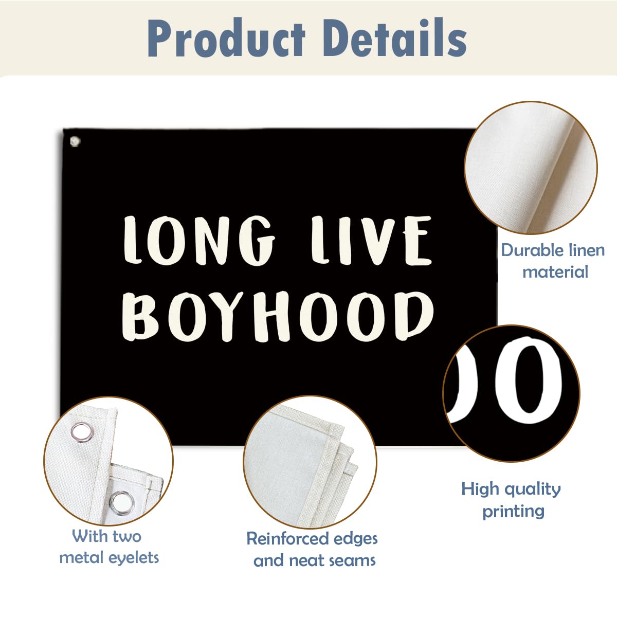 Geondos Boys Room Decor, Long Live Boyhood Wall Decor, Canvas Hanging Banner, Canvas Banner, Wall Hanging Flag Sign for Nursery Playroom Toddler Boys Kids Room 28.4×19.7 Inches