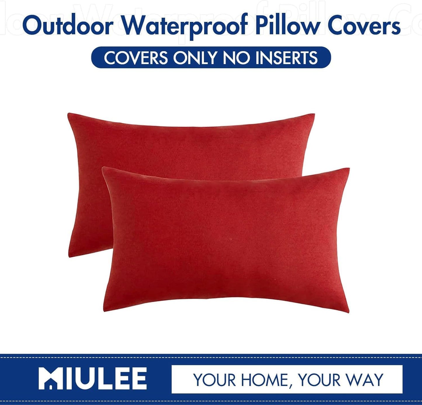 MIULEE Decorative Outdoor Throw Pillow Covers - Waterproof Faux Linen Cushion Cases | 20x12 Inch Red, Set of 2