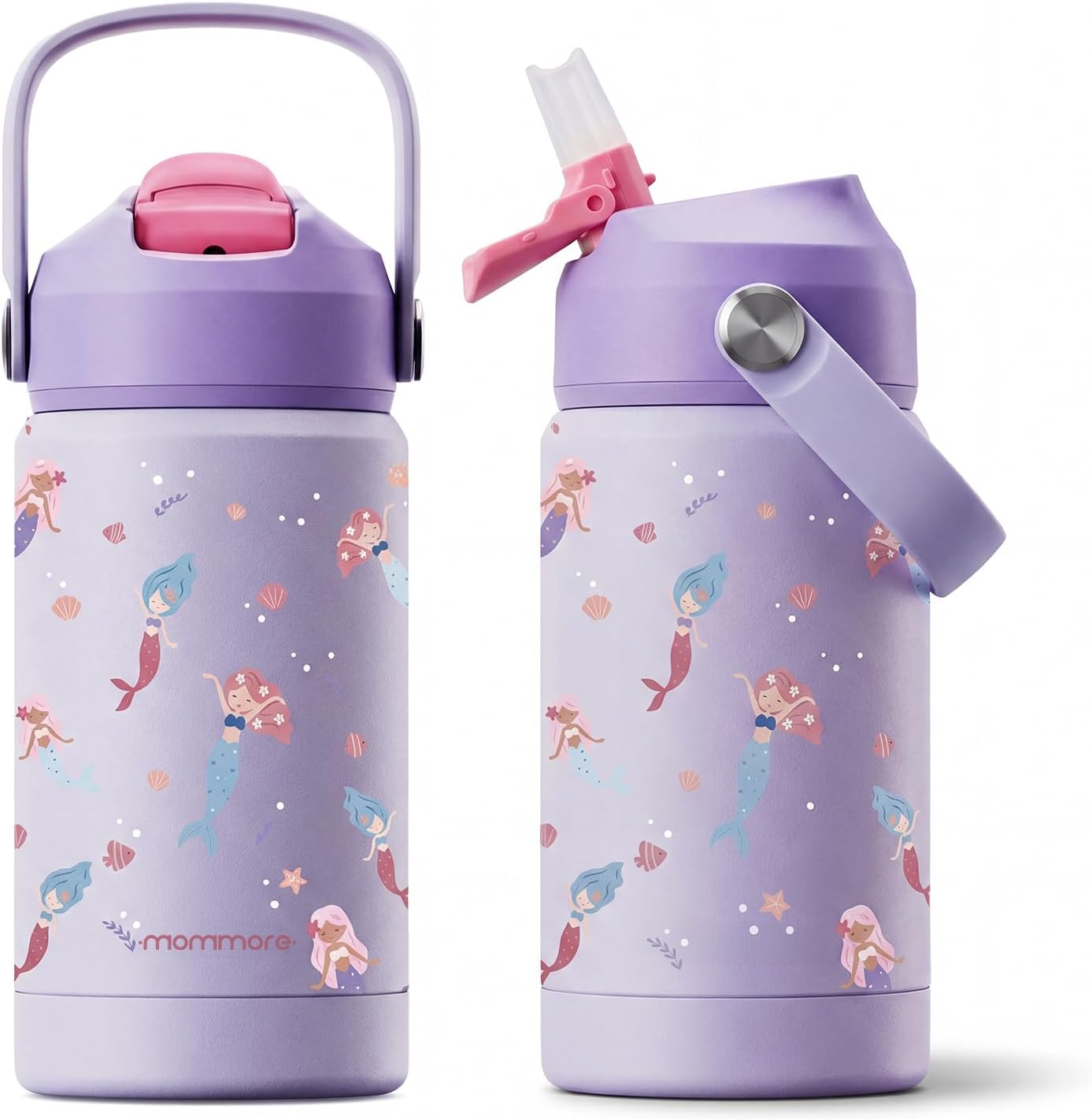 Mommore Kids Water Bottle - 12 oz Insulated Stainless Steel, Leakproof & BPA-Free, Mermaid Design