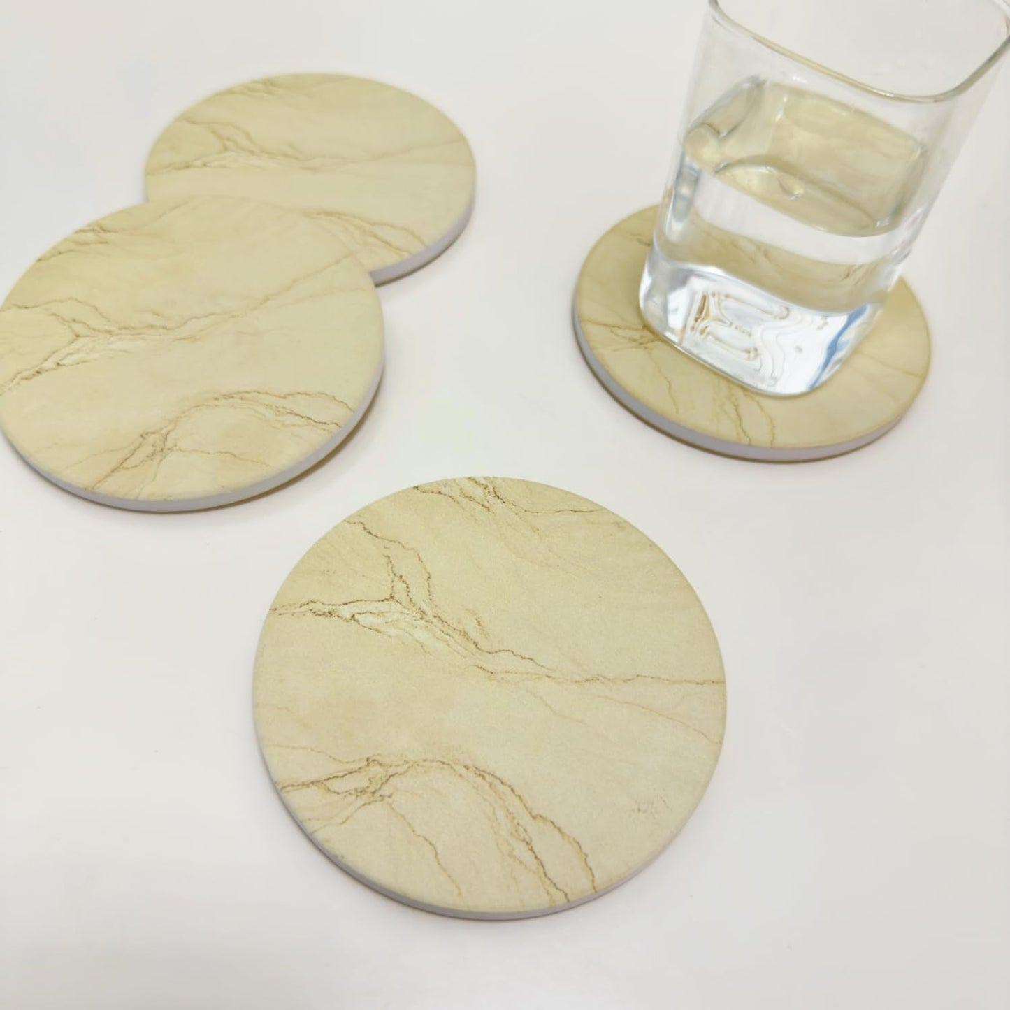 TSOUFAC 6Pcs Drink Coasters with Holder, Marble Style Ceramic Drink Coaster, Absorbent Coasters Set Suitable for Kinds of Cups, Modern Style Coasters for Coffee Table, 4 Inches