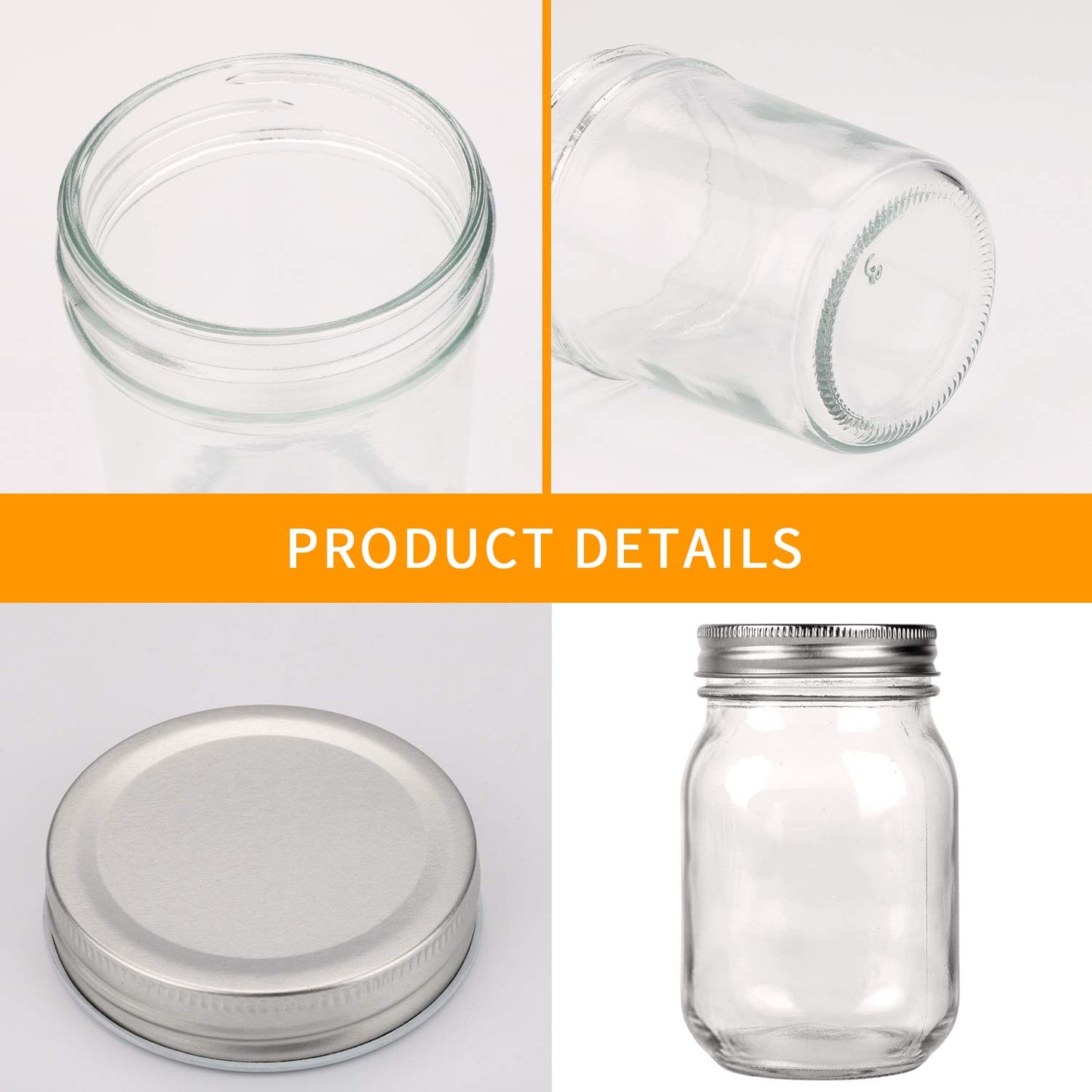 Accguan 16Pack 16oz Glass Mason Jars with Regular Airtight Lids, Clear Glass Jars Ideal for Canning, Pickling, Meal Prep, Jam, Honey, DIY Shower/Wedding Favors, Labels & Pen Included,Pint Canning Jars