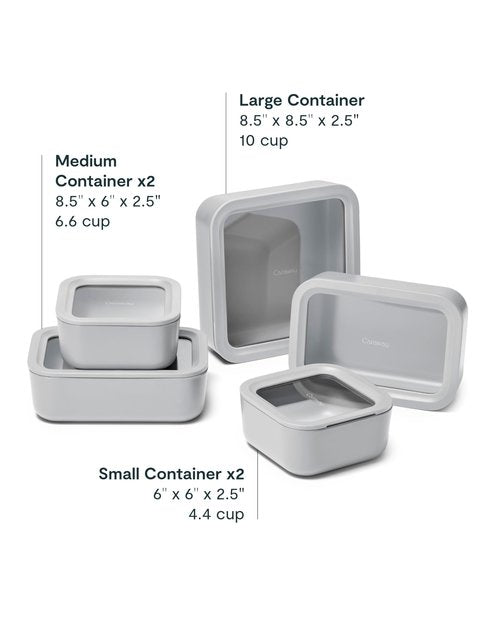 Caraway 13pc Glass Food Storage Container Set - Easy to Store, Non Toxic Lunch Box - with Glass Lids - Includes Storage Organizer - Gray