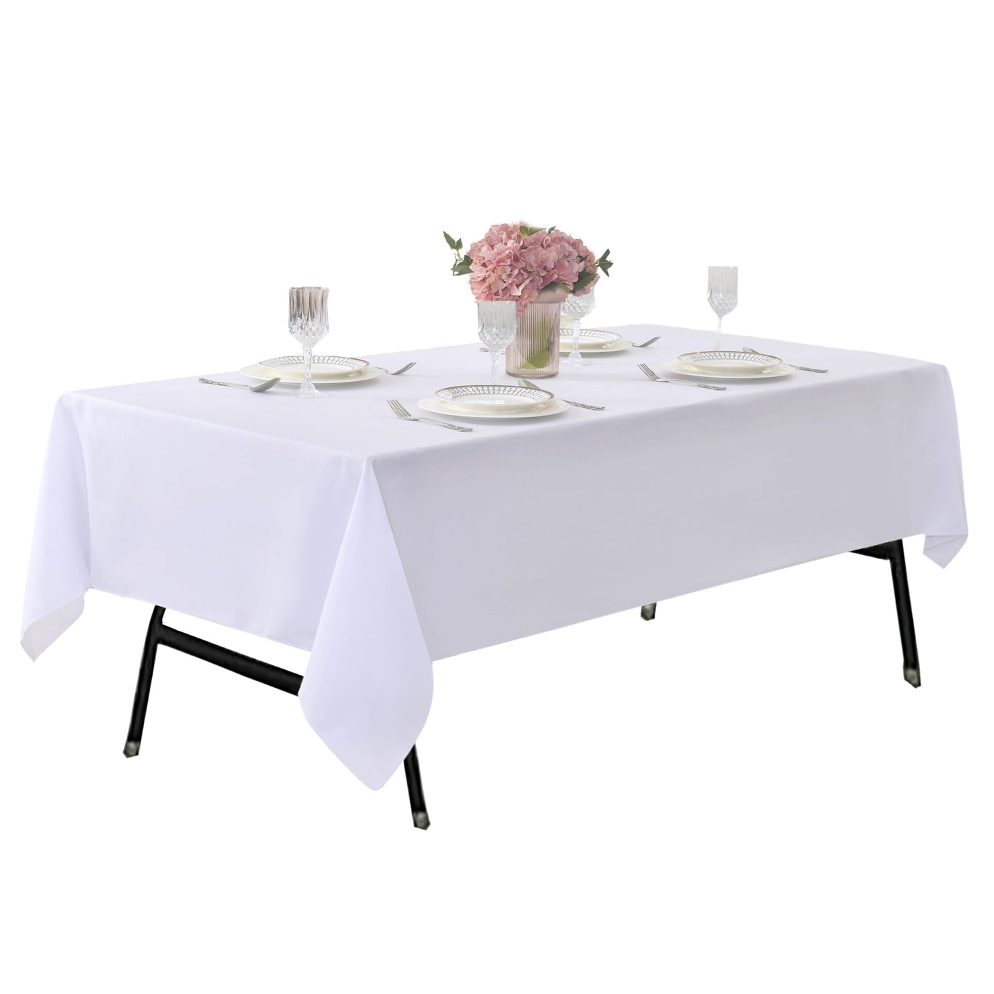 ZarzaaSik 6-Pack 90x132 inch White Table Cloths, Solid Stain and Wrinkle Resistant Oblong Tablecloth, Premium Plain Weave Polyester Fabric Rectangle Table Linen Covers for Hotel, Wedding