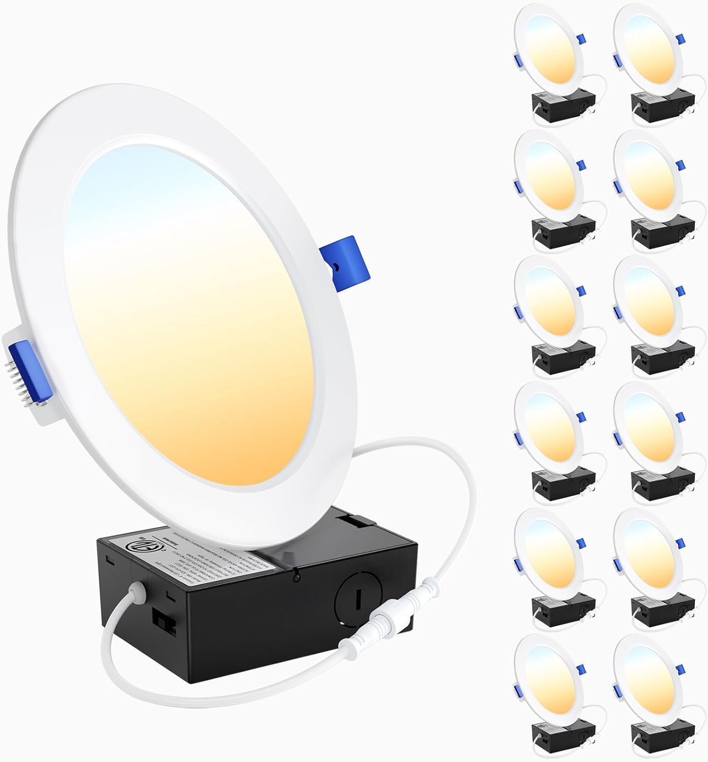Ensenior 6 Pack 4 Inch Ultra-Thin LED Recessed Wafer Light with Junction Box, 2700K/3000K/3500K/4000K/5000K - 5CCT Selectable, 7.9W Eqv 65W, Dimmable Ceiling Downlight, 650LM High Brightness - FCC&ETL