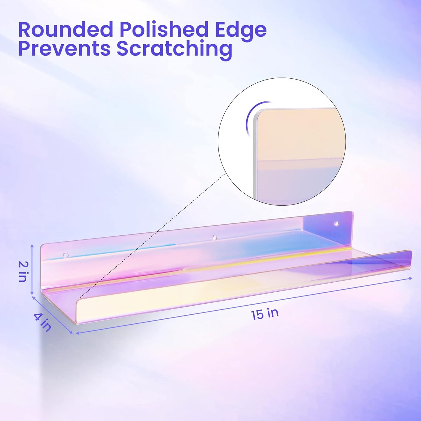 Upsimples Acrylic Wall Shelves - 15" Display Shelf for Perfume & Skincare | Iridescent 2-Pack