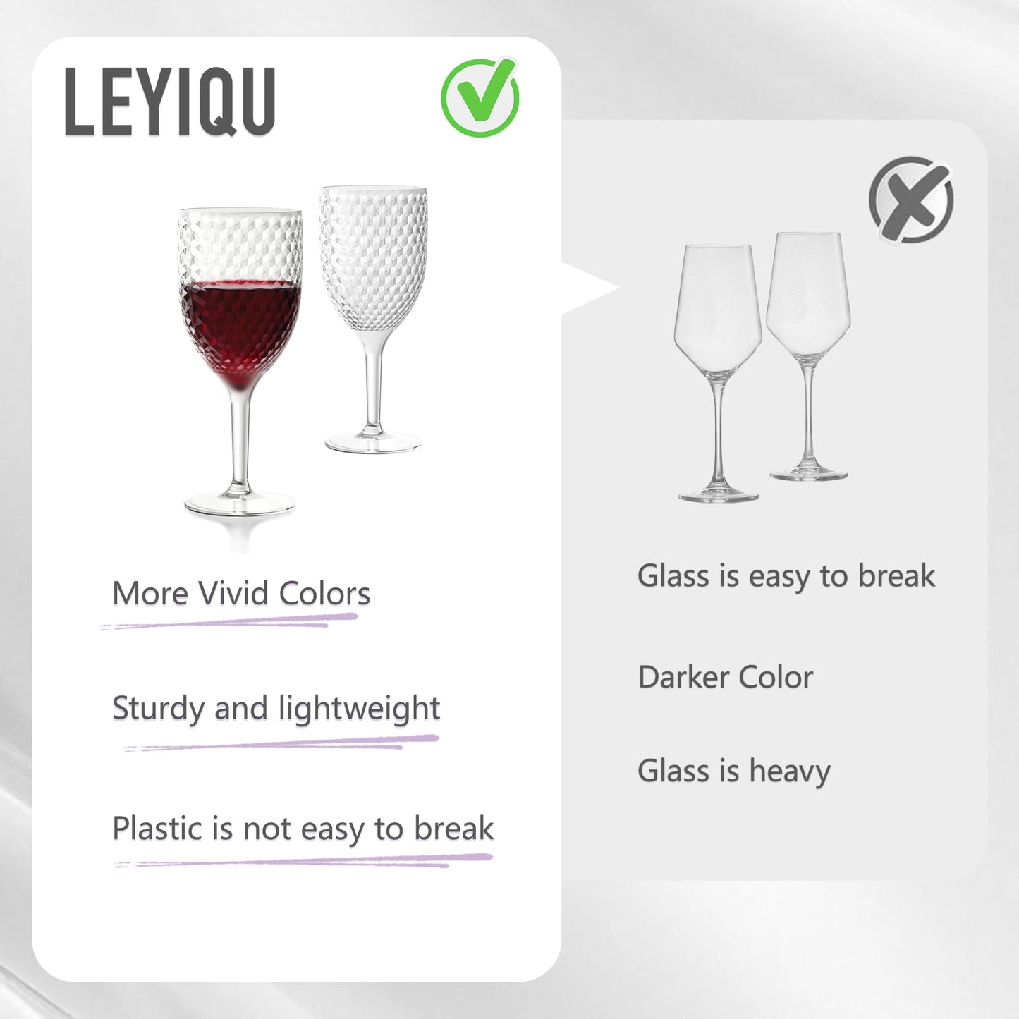 LEYIQU Plastic Wine Glasses 13oz, Reusable Acrylic Goblets Toasting Glassware, Unbreakable Cups Drinking Glasses for Bar Party, Wedding (10, Clear)