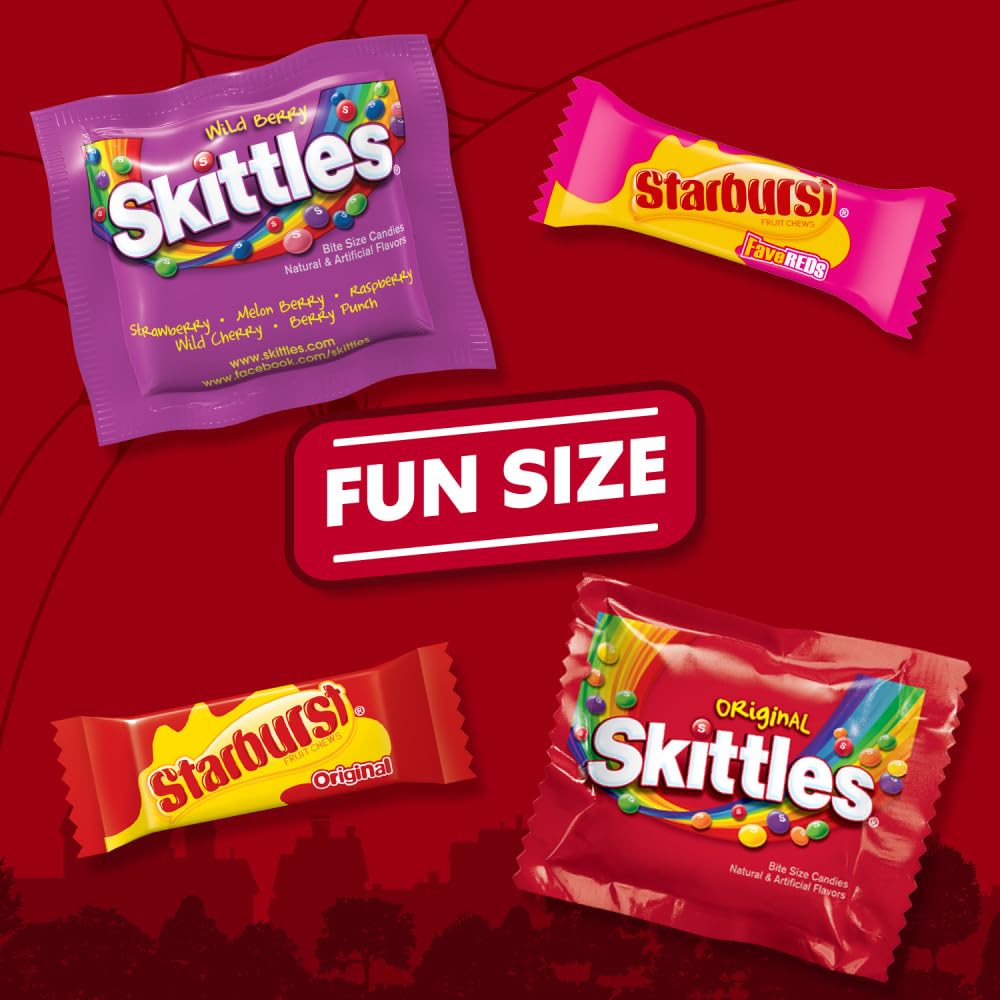 Skittles, Starburst Fun Size Chewy Candy Assorted Variety, Individually Wrapped, 32.28 Ounces, Bulk Bag