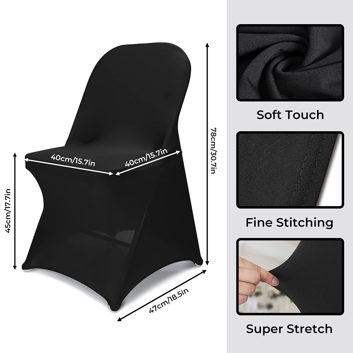 Babenest Spandex Folding Chair Covers Halloween Upgraded 10 PCS Universal Stretch Washable Fitted Chair Slipcovers Protector for Wedding, Holidays, Banquet, Party, Celebration (Black)