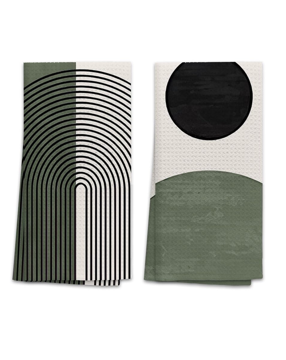 OHSUL Boho Kitchen Towels, Green Decorative Hand Towels, Bohemian Style Kitchen Bath Decor, Dish Tea Hand Towels for Home Use 16x24 Inch (Dark Green)