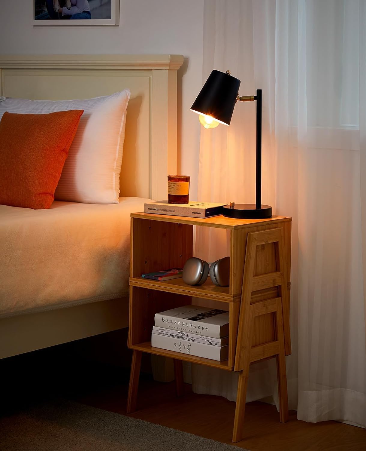 Pipishell Nightstands - Set of 2 Bamboo Bedside Tables with Storage Shelf | Natural Finish for Small Spaces