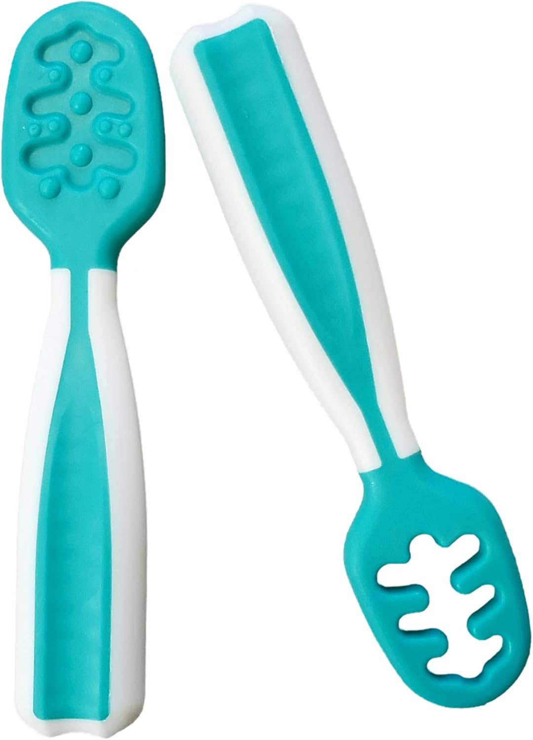 Skiennix Baby Spoons - Silicone Pre-Spoons for 6+ Months | Perfect for Baby-Led Weaning - Set of 2, Teal/White