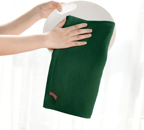 Artoid Mode 100% Cotton Kitchen Dish Cloths - Dark Green Waffle Weave, Ultra Soft & Absorbent, 12x12 Inch, Set of 6