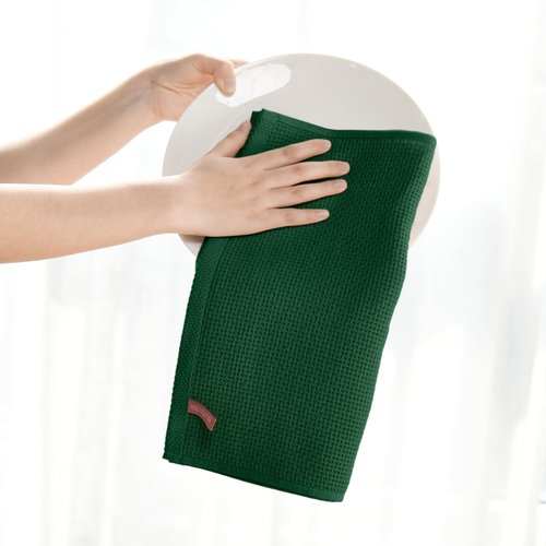 Artoid Mode 100% Cotton Dark Green Waffle Weave Kitchen Dish Cloths, 12x12 Inch Ultra Soft Absorbent Quick Drying Kitchen Dish Towels Set of 6