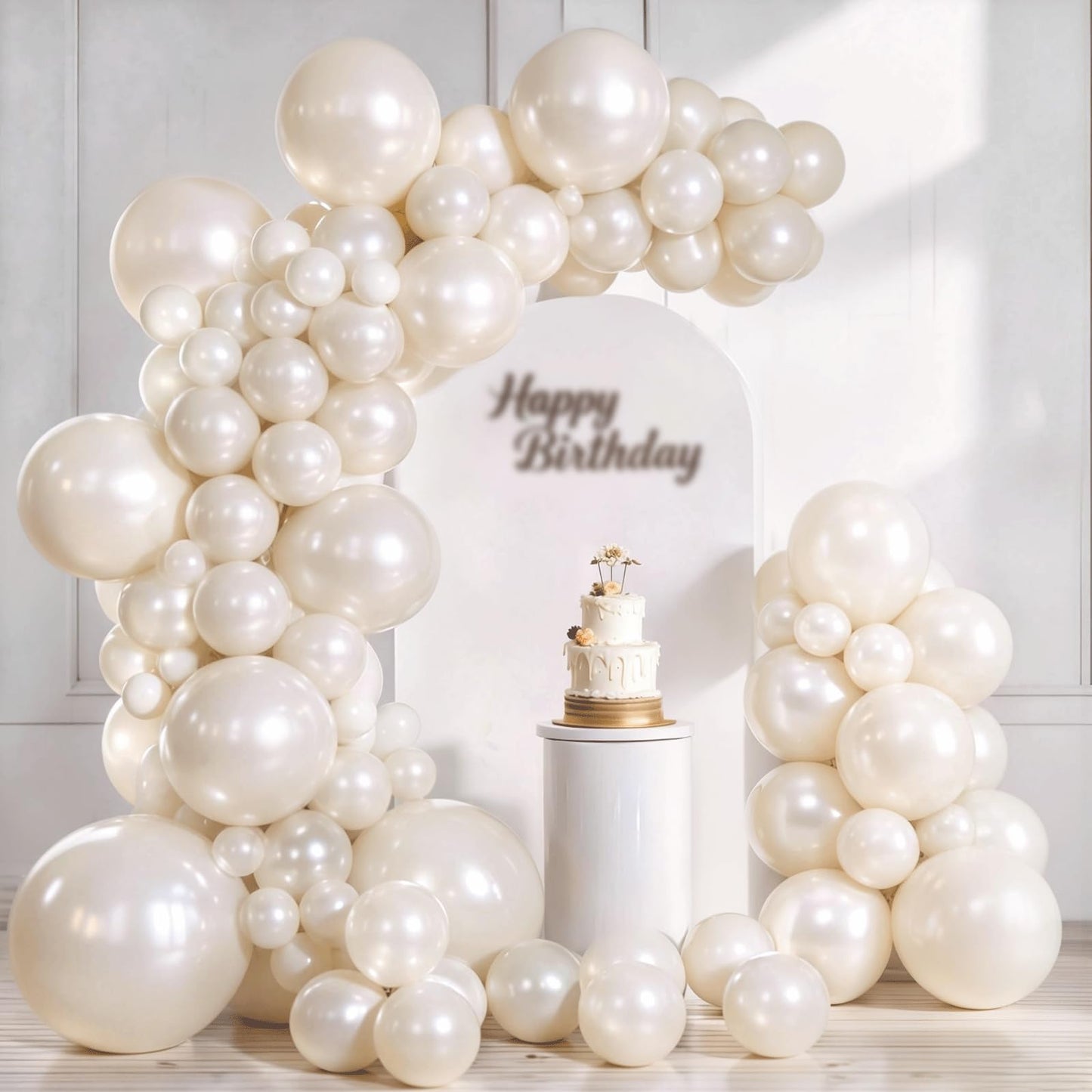 Pearl Sand White Balloons Arch Kit,Double Stuffed White Ivory Beige Cream Balloon Different Sizes 18/12/10/5 Inch Off White Balloon for Wedding Engagement Birthday Bachelorette Decorations