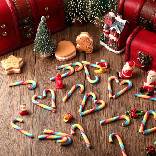 NUOBISHI 2-Inch Fake Candy Canes - Set of 50 Mini Christmas Polymer Clay Ornaments, Color 2